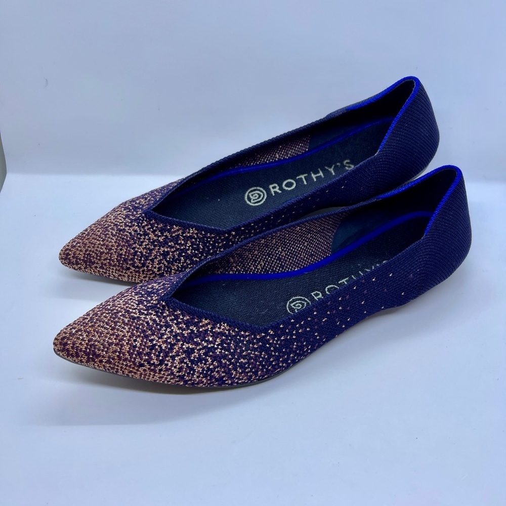 Limited edition Indigo and gold sparkle Rothy’s point 8.5